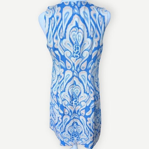 Vince Camuto Sleeveless Blue Abstract Print Zip Back Lined Mini Dress. 8. - Picture 3 of 8